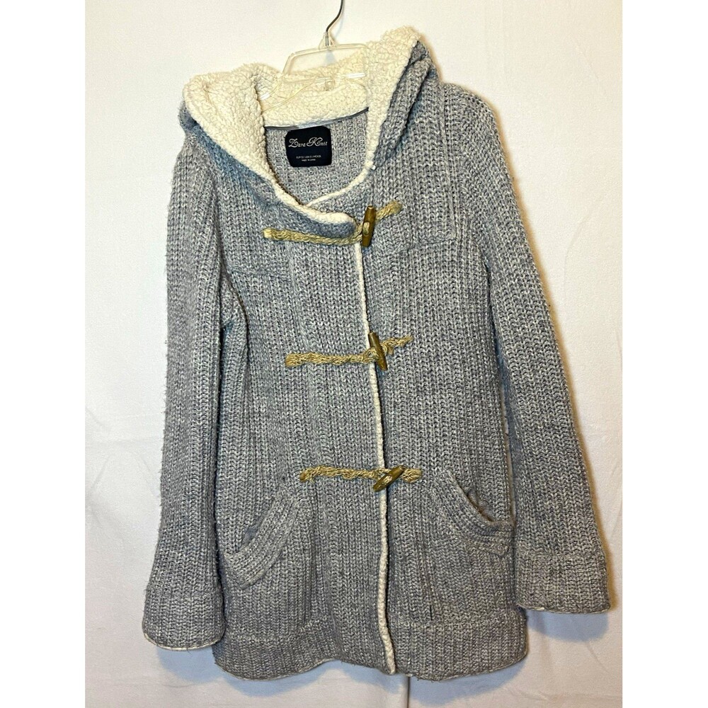Zara Knit Women’s Gray Hooded Toggle Duffle Coat w/ Pockets Long Size S